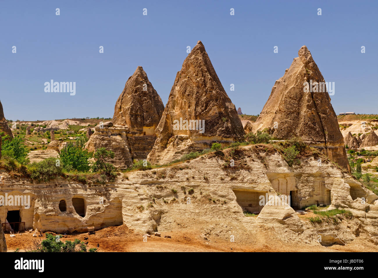 Cave dwellings at Goreme National Park, Cappadocia, Turkey Stock Photo