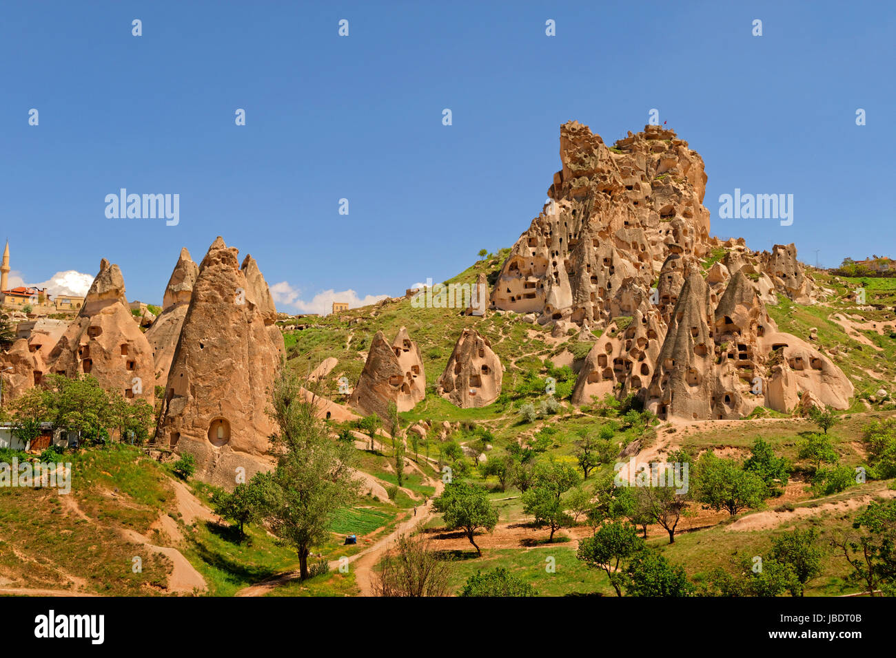 Uchisar cave dwellings at Goreme National Park, Cappadocia, Turkey Stock Photo