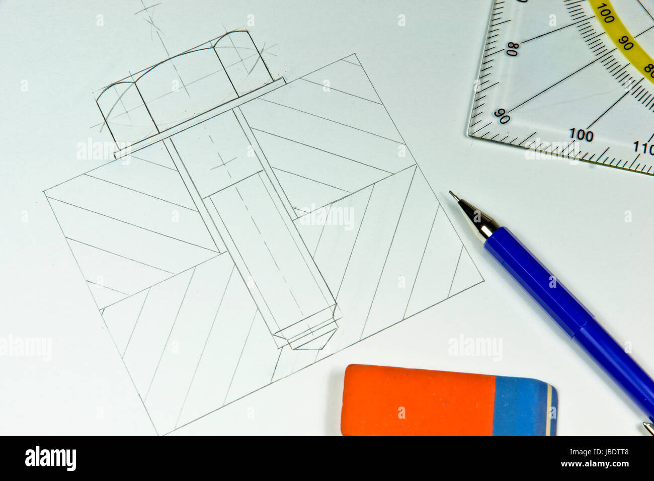 technical drawing screw with eraser Stock Photo Alamy