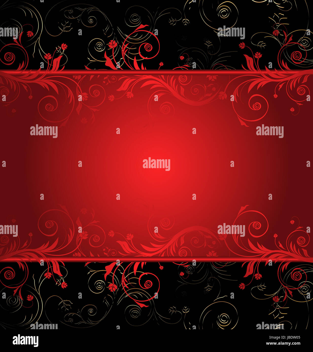Vector black and red floral background for text with pattern Stock