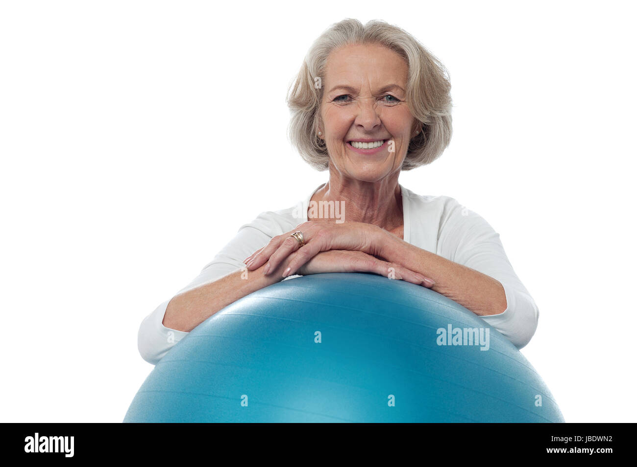 Smiling fit aged lady with exercise ball Stock Photo - Alamy
