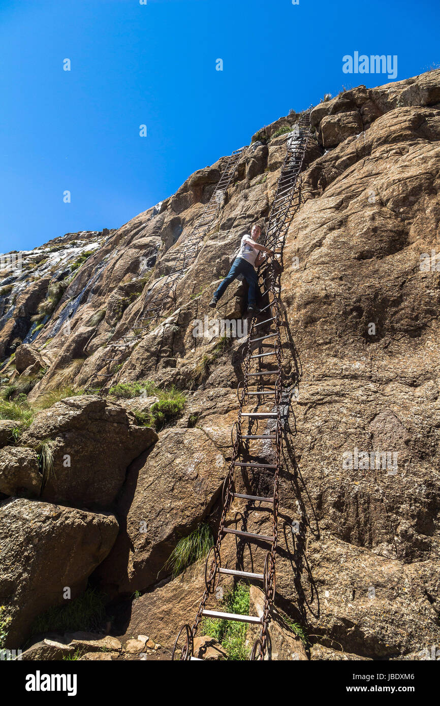 The chain ladders on the Sentinel Hike, Drakensberge Stock Photo - Alamy