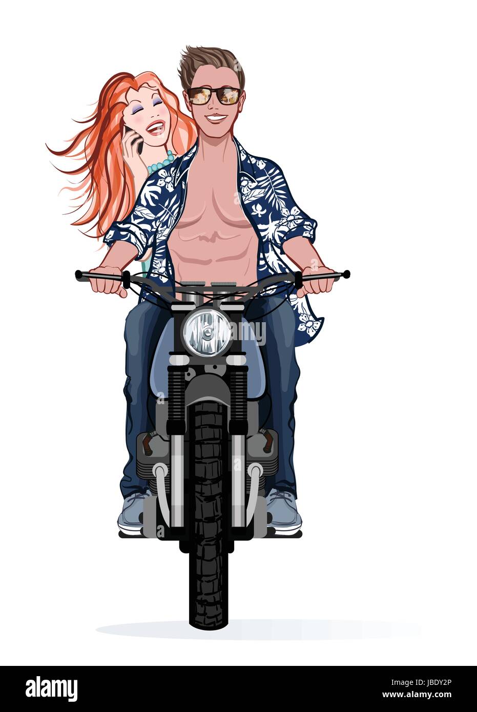 Couple riding a motorbike - vector illustration Stock Vector Image & Art -  Alamy