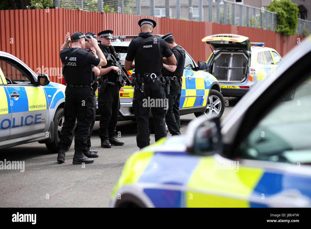Police presence outside Hampden Park before the 2018 FIFA World Cup qualifying, Group F match at Hampden Park, Glasgow. Stock Photo