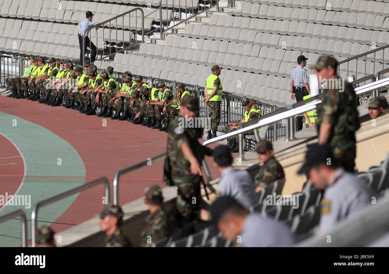 Security at the stadium before the 2018 FIFA World Cup qualifying, Group C match at the Tofik Bakhramov Stadium, Baku. Stock Photo