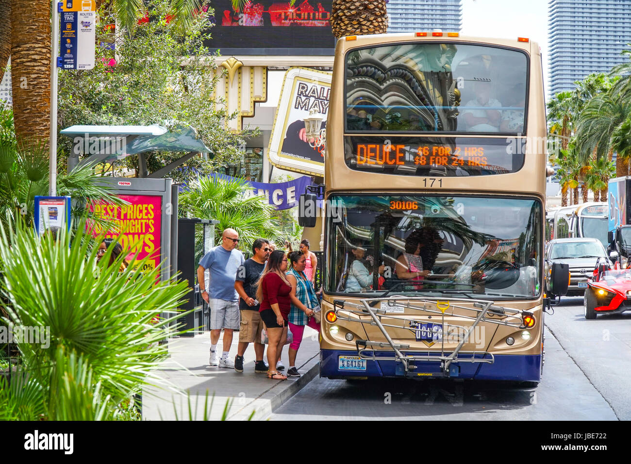 The Deuce Bus service on the strip of Las Vegas LAS VEGAS NEVADA Stock Photo Alamy