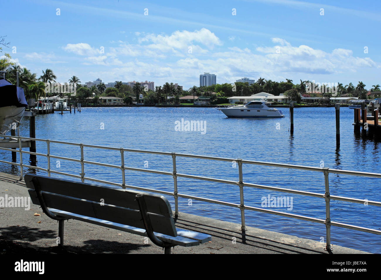 POMPANO BEACH, FLORIDA - MARCH 9, 2014: View of Lake Santa Barbara, previously known as Lettuce Lake, is where the boats in the Christmas parade turn around as it connects to the Intracoastal waterway Stock Photo