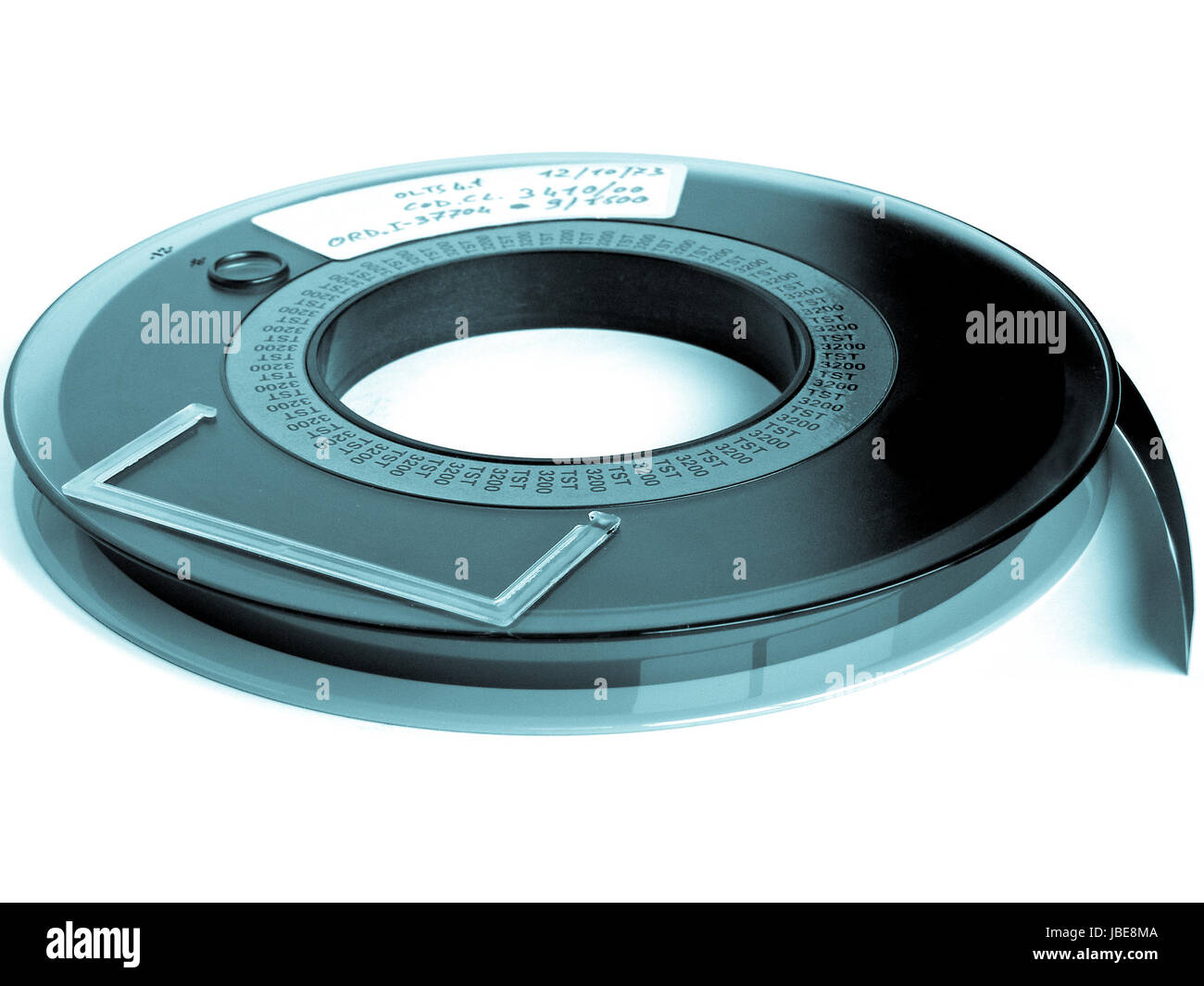 Magnetic tape reel for computer data storage - cool cyanotype Stock Photo