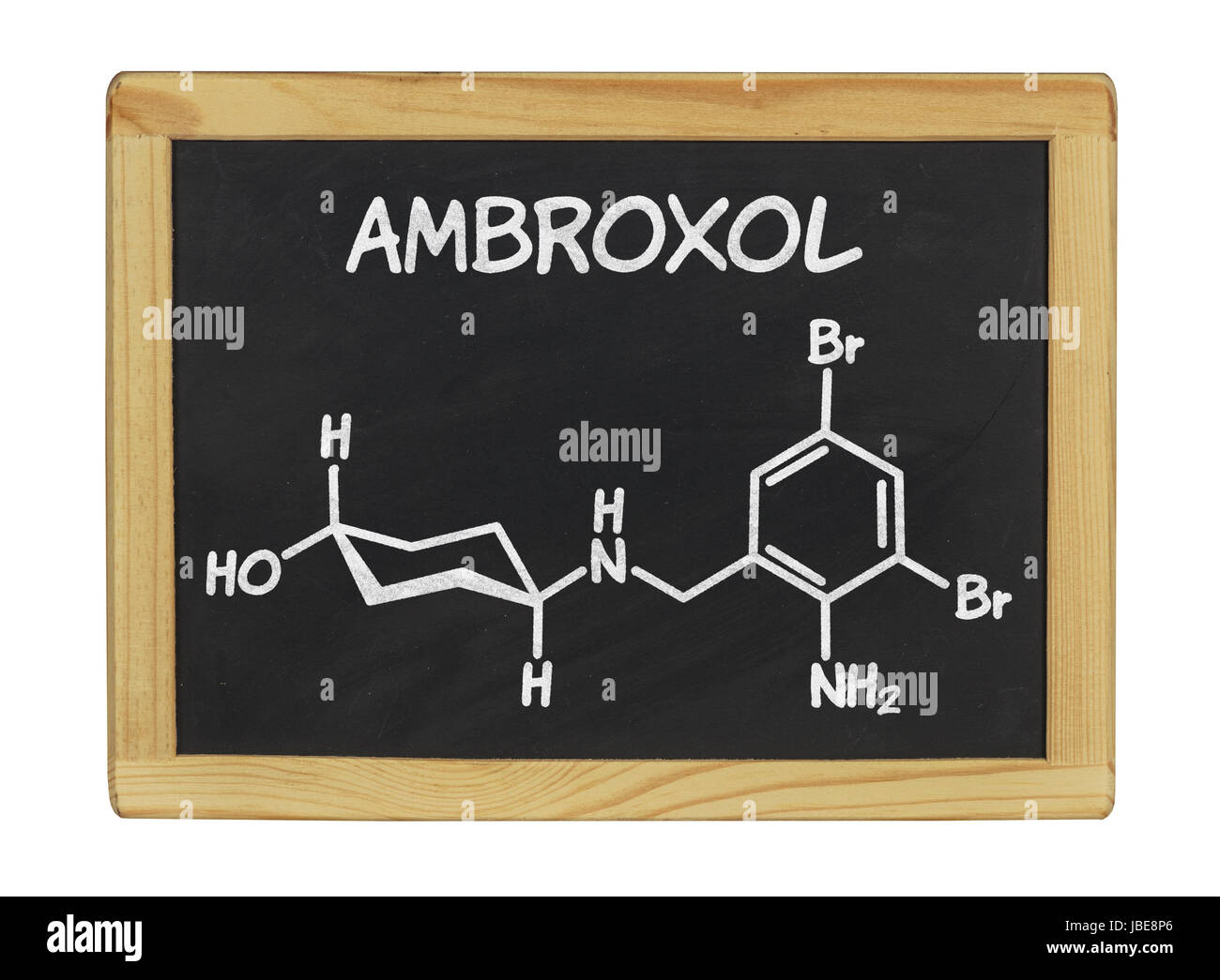 chemische Strukturformel von Ambroxol auf einer Schiefertafel Stock Photo