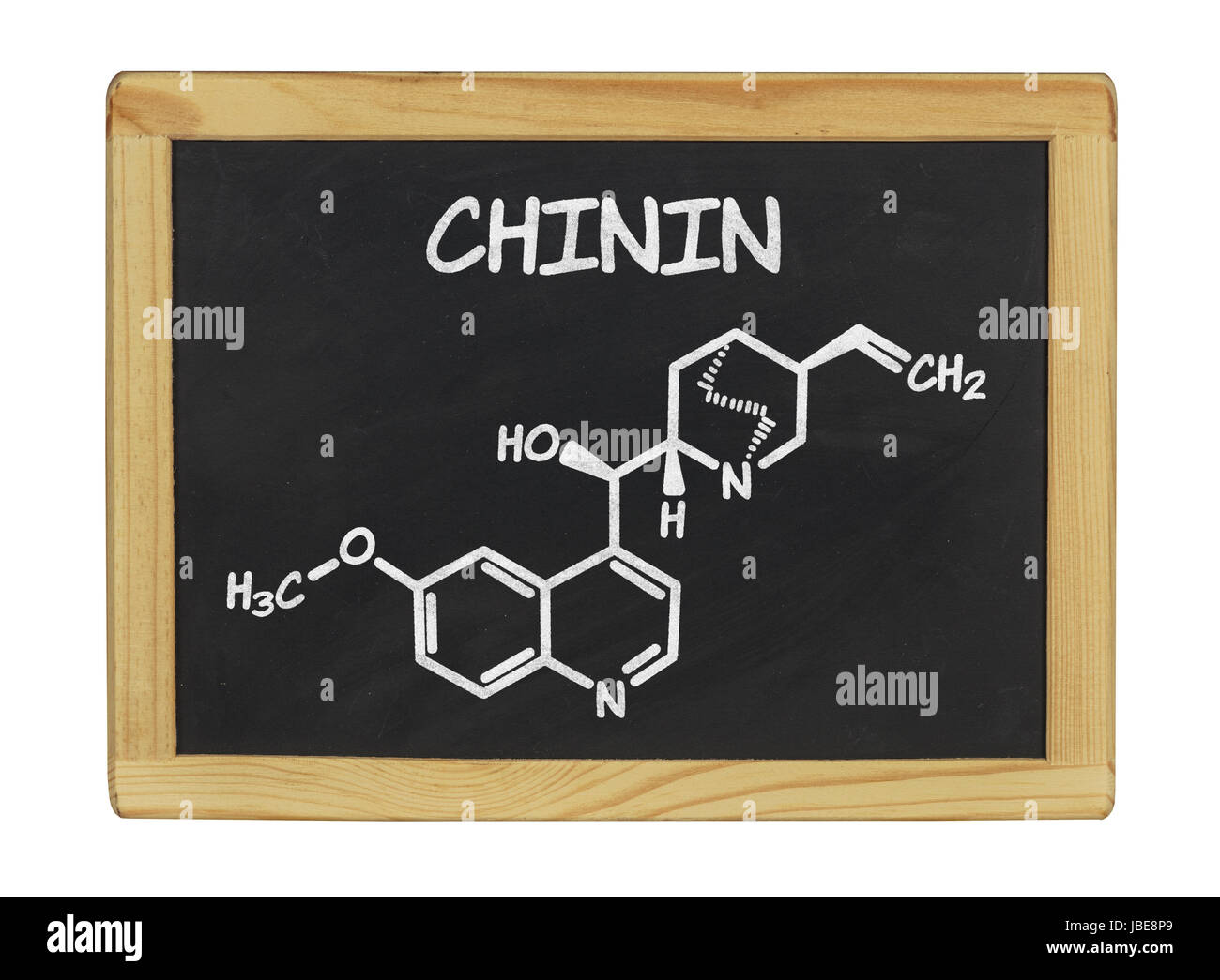 chemische Strukturformel von Chinin auf einer Schiefertafel Stock Photo