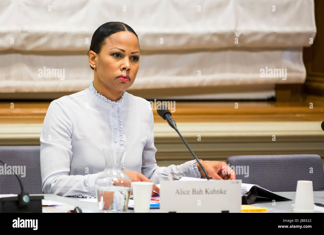 STOCKHOLM, SWEDEN. 7th, April 2017. Swedish minister och Culture     Alice Bah Kunke during questioning in KU in the swedish parliament. Stock Photo