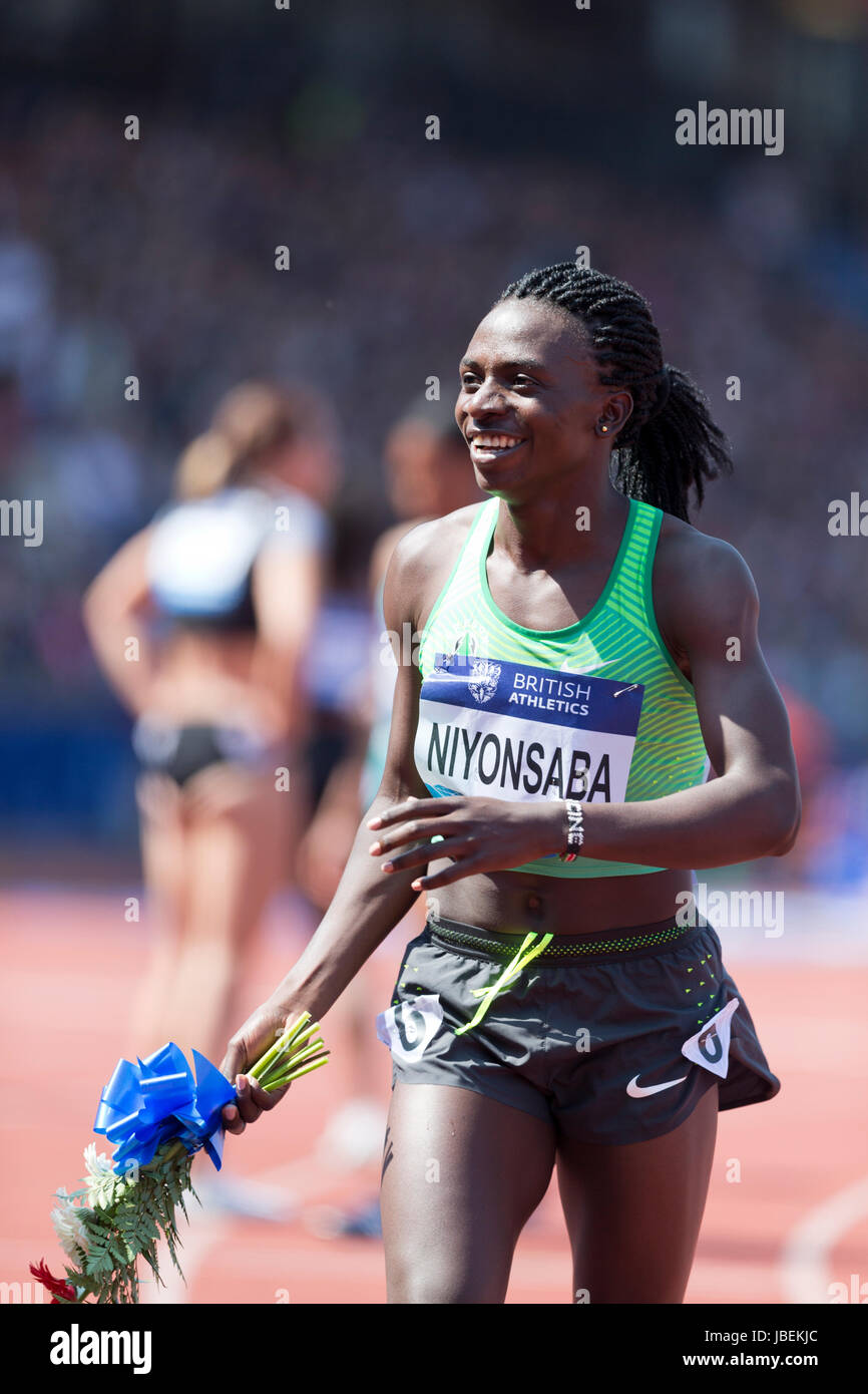 Francine NIYONSABA winner of the Women's 800m at the 2016 Diamond League, Alexander Stadium, Birmingham, UK, 6th June 2016. Stock Photo
