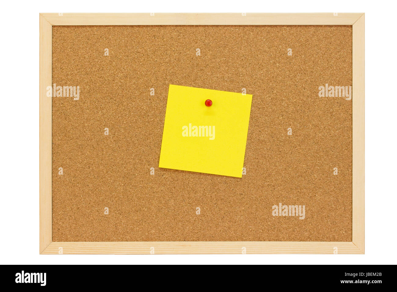 Gelber Notizzettel an einer Pinwand aus Kork Stock Photo