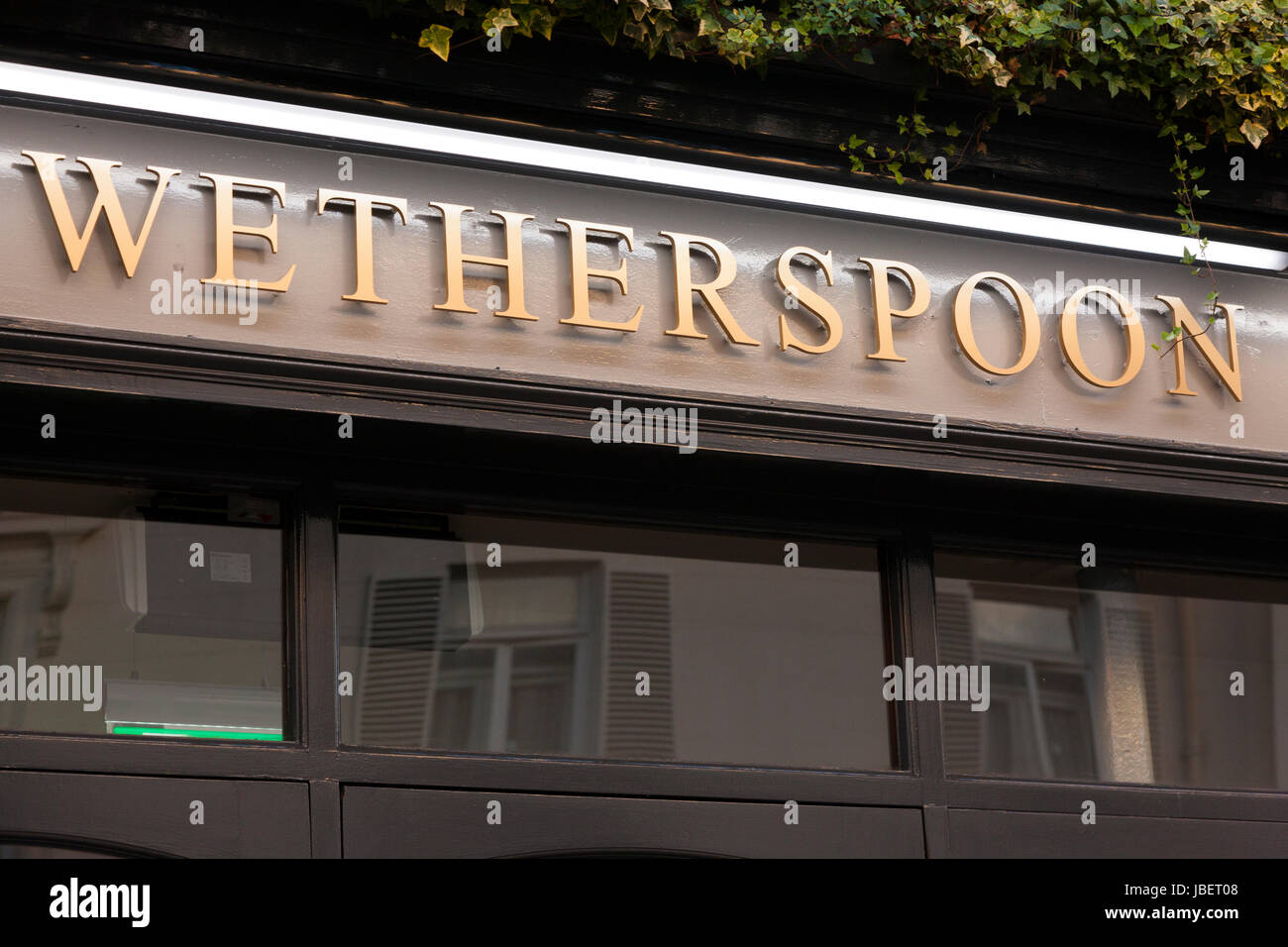 Sign / signage at The Benjamin Satchwell Wetherspoon / Wetherspoons Free House / Public House. 112-114 The Parade, Leamington Spa CV32 4AQ. UK. (88) Stock Photo