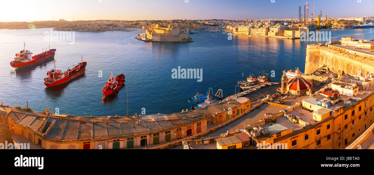 Valletta and the Grand Harbor at dawn. Malta. Stock Photo