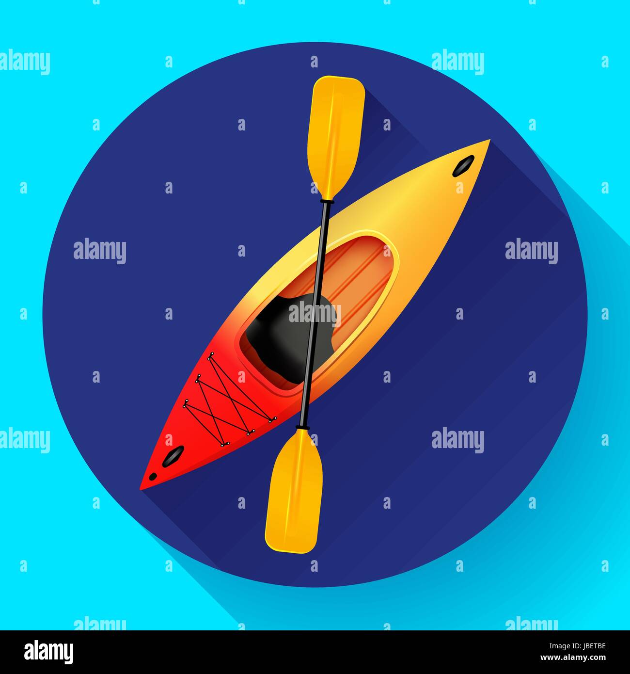 Kayak and paddle icon vector. Outdoor activities. Yellow red kayak, sea kayak flat icon Stock Vector