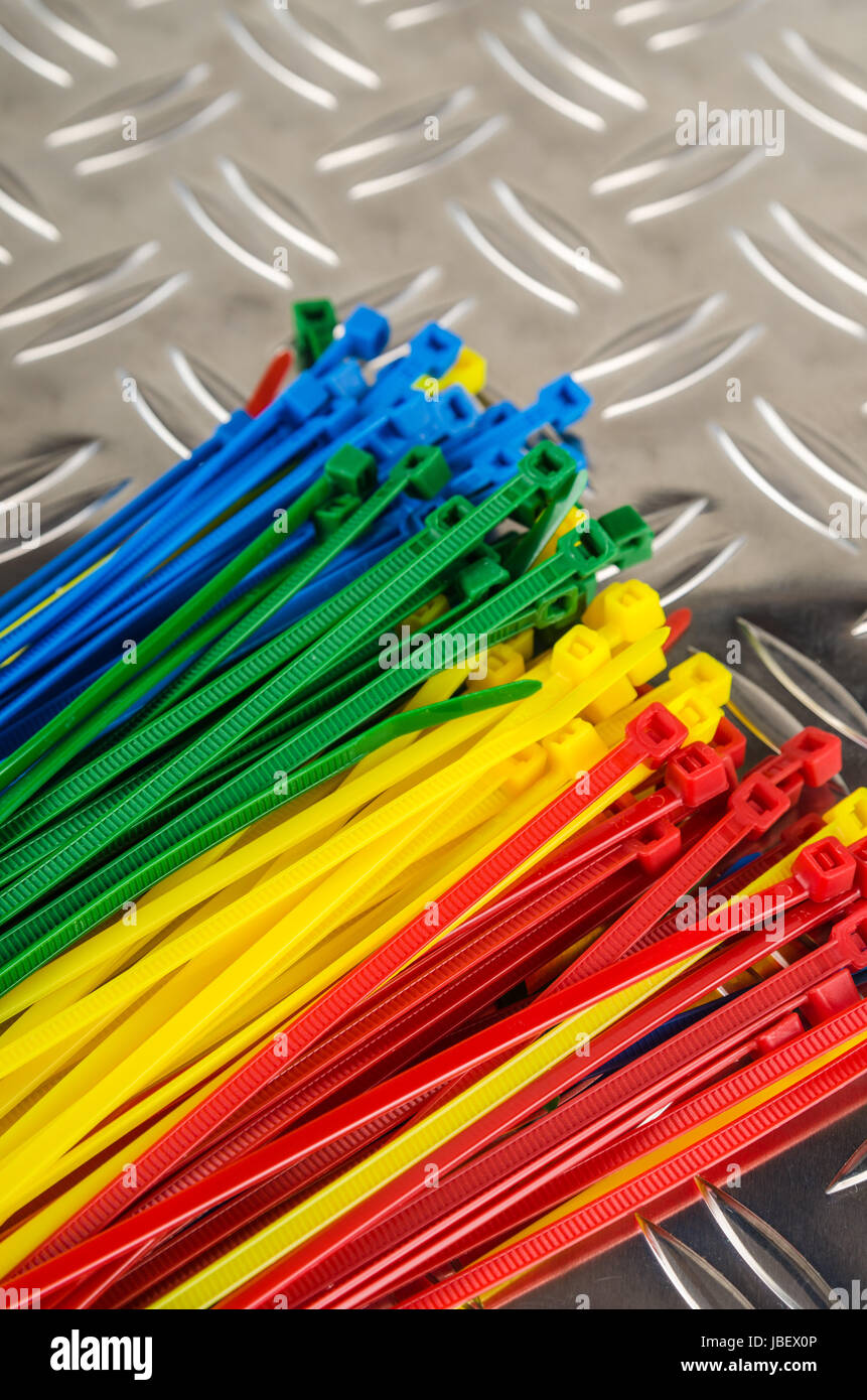 Set colored cable ties, close up Stock Photo Alamy