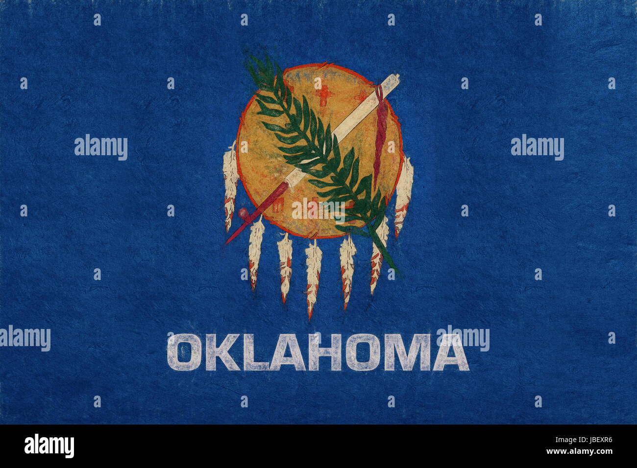 Illustration of the flag of Oklahomastate in America with a grunge look. Stock Photo