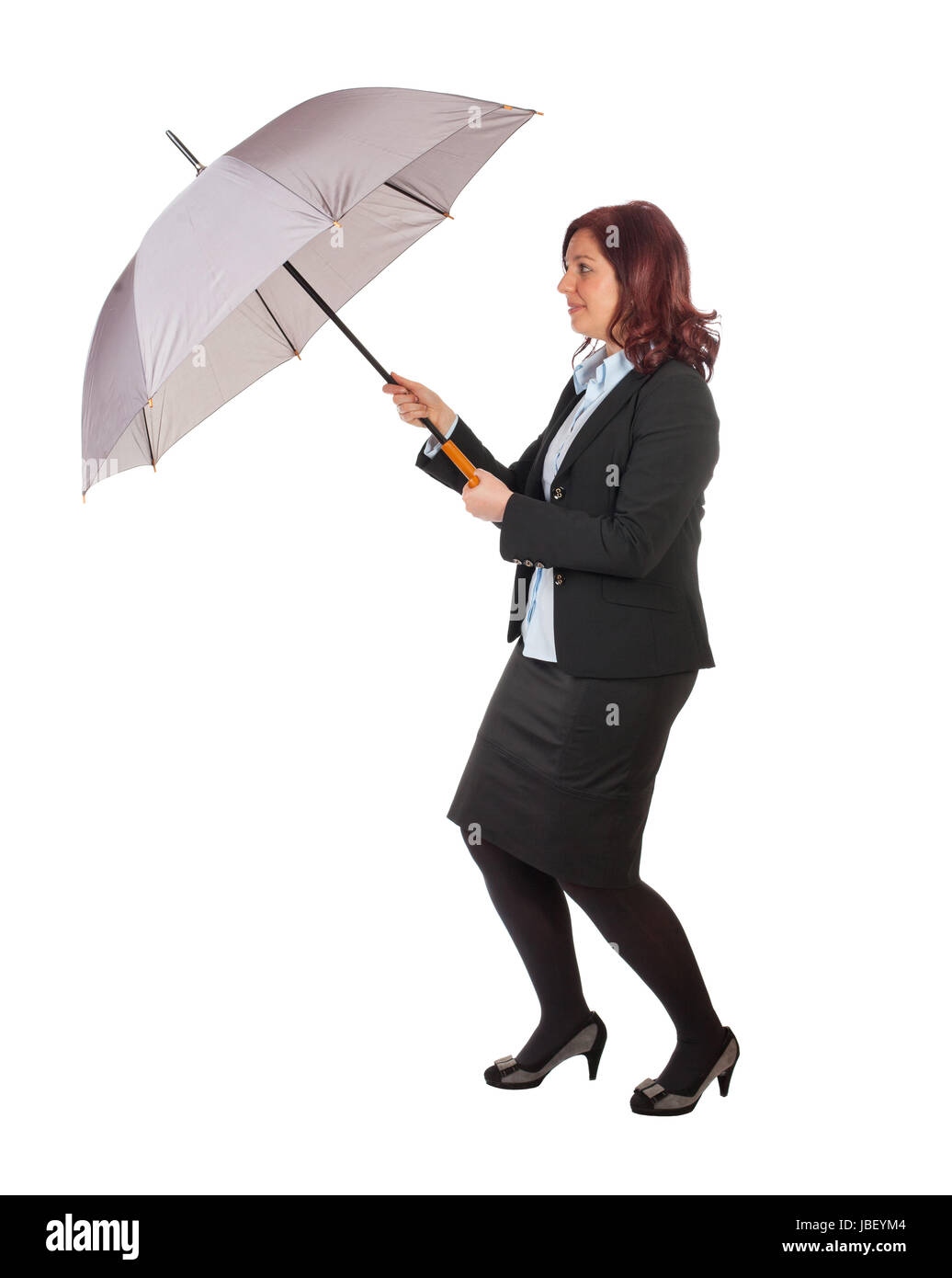 businesswoman with umbrella isolated on white background Stock Photo