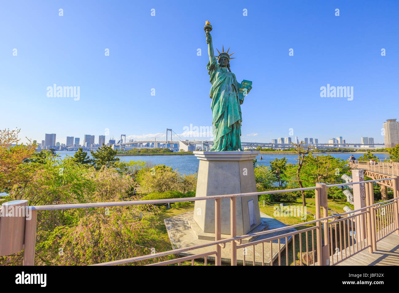 Statue of Liberty and Rainbow Bridge Stock Photo Alamy