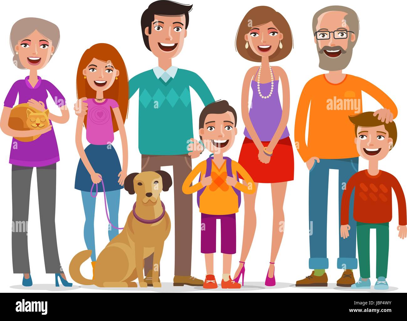 Big happy family. Group of people, parents and children concept. Cartoon vector illustration Stock Vector