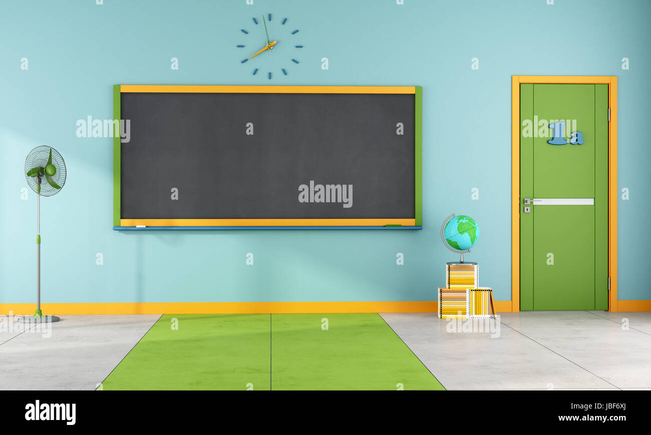 Colorful classroom without student and furniture rendering Stock