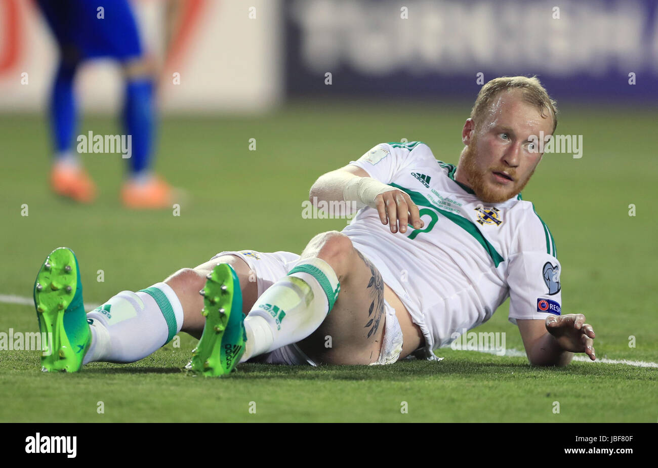 Northern Ireland's Liam Boyce reacts after a missed chance during the 2018 FIFA World Cup qualifying, Group C match at the Tofik Bakhramov Stadium, Baku. Stock Photo