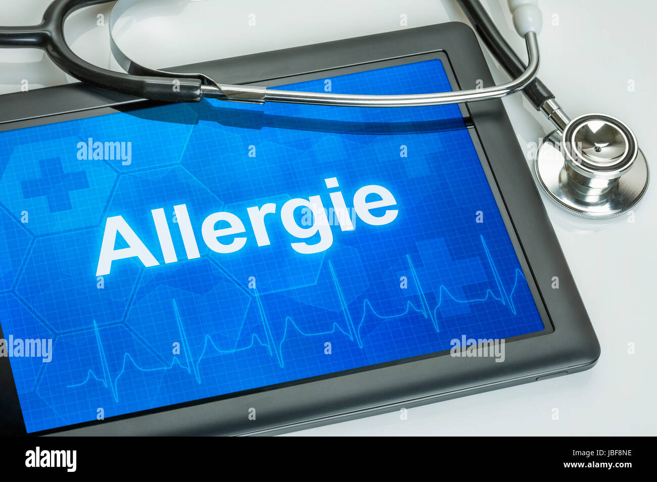 Tablet mit der Diagnose Allergie auf dem Display Stock Photo