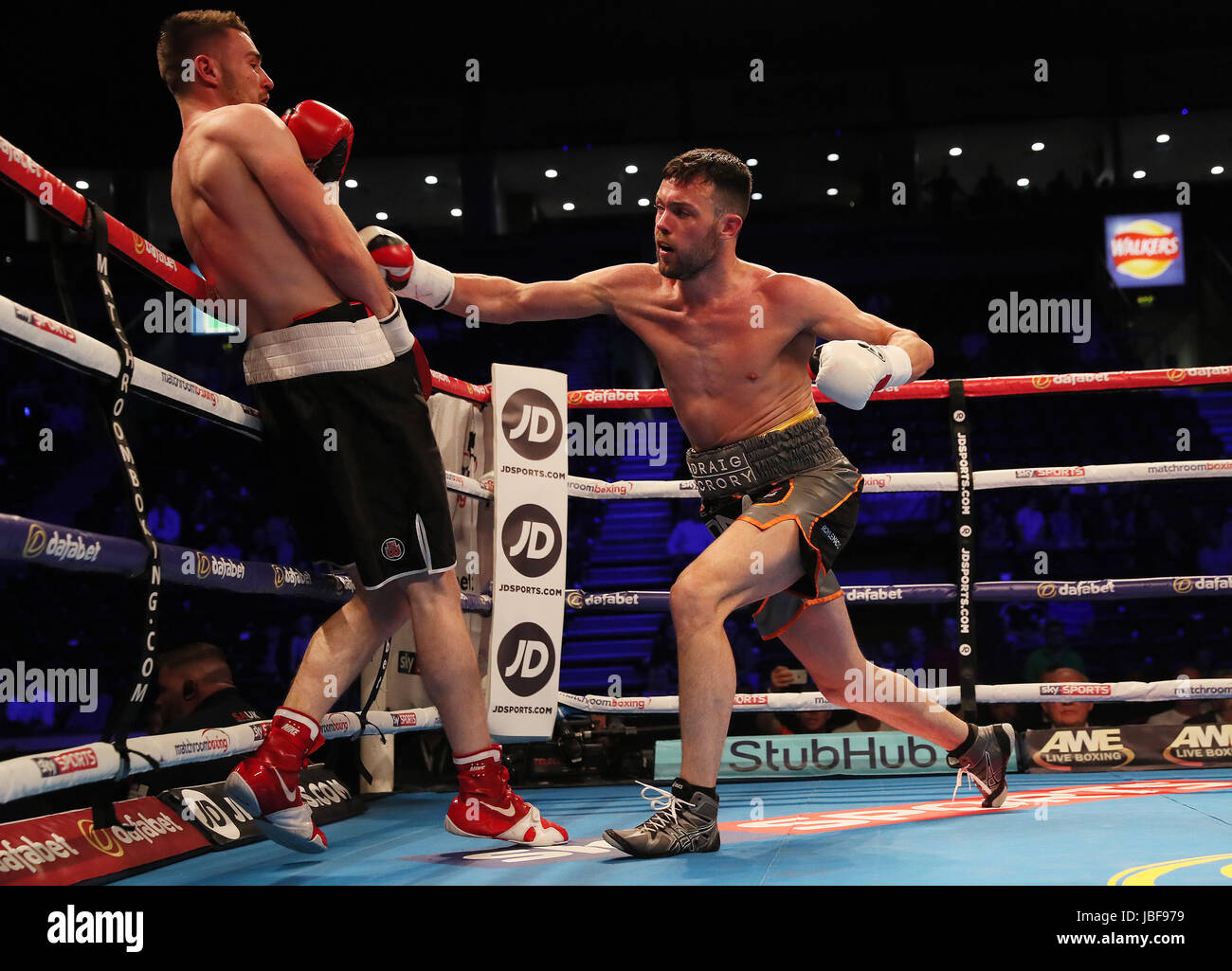 Padraig McCrory (right) and Jacob Lucas during their Bantamweight fight ...