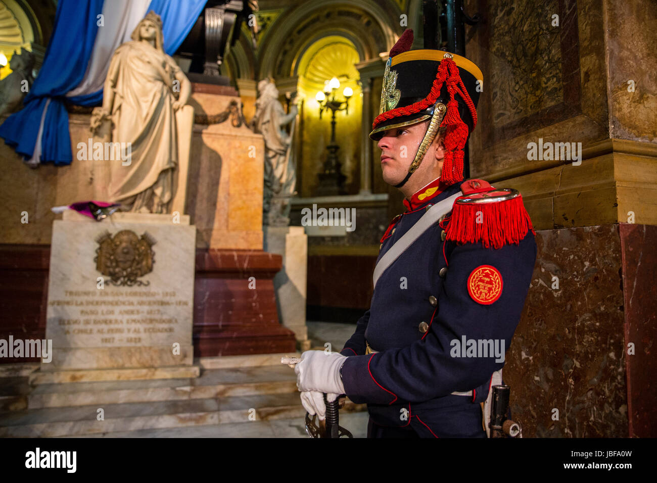 Guard at Church of the Pope, Metropolitan Church tomb, in Buenos Aires, Argentina Stock Photo