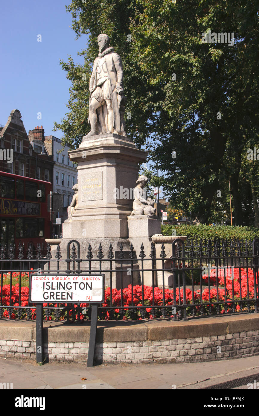 Sir Hugh Myddelton Statue Islington Green London Stock Photo