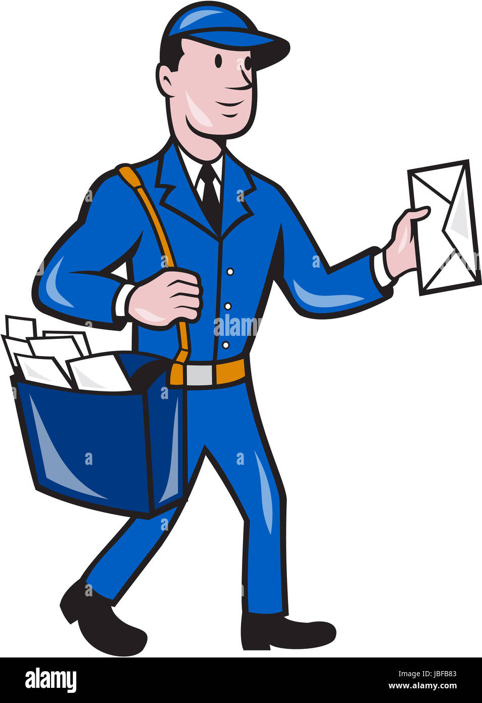 Illustration of a postman mailman delivery worker delivering parcel