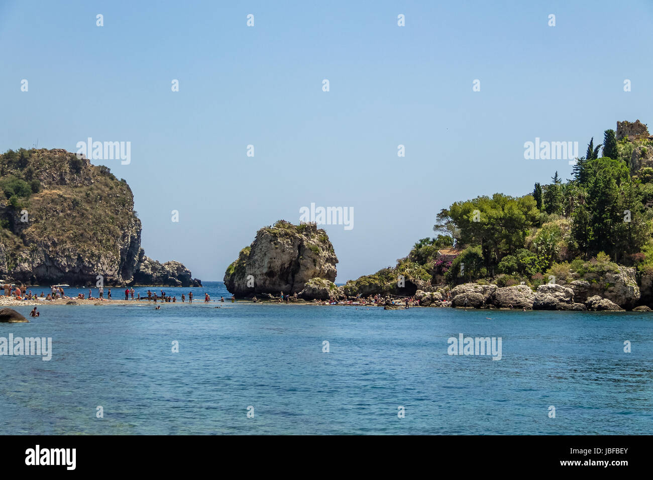 View of Isola Bella island and beach - Taormina, Sicily, Italy Stock Photo