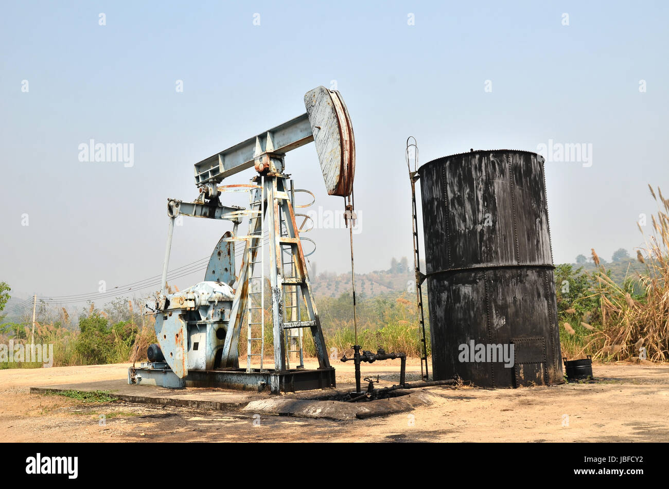 old pumpjack pumping crude oil from oil well Stock Photo Alamy