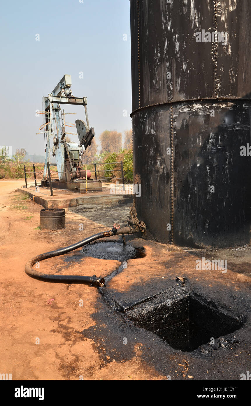 old pumpjack pumping crude oil from oil well Stock Photo Alamy