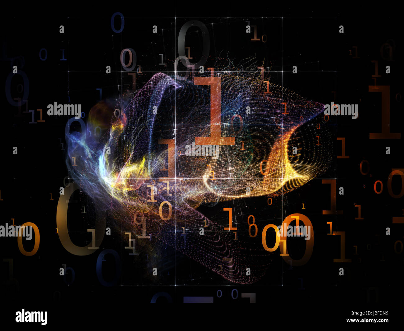 Number in Space series. Composition of numbers, fractal textures and lights on the subject of