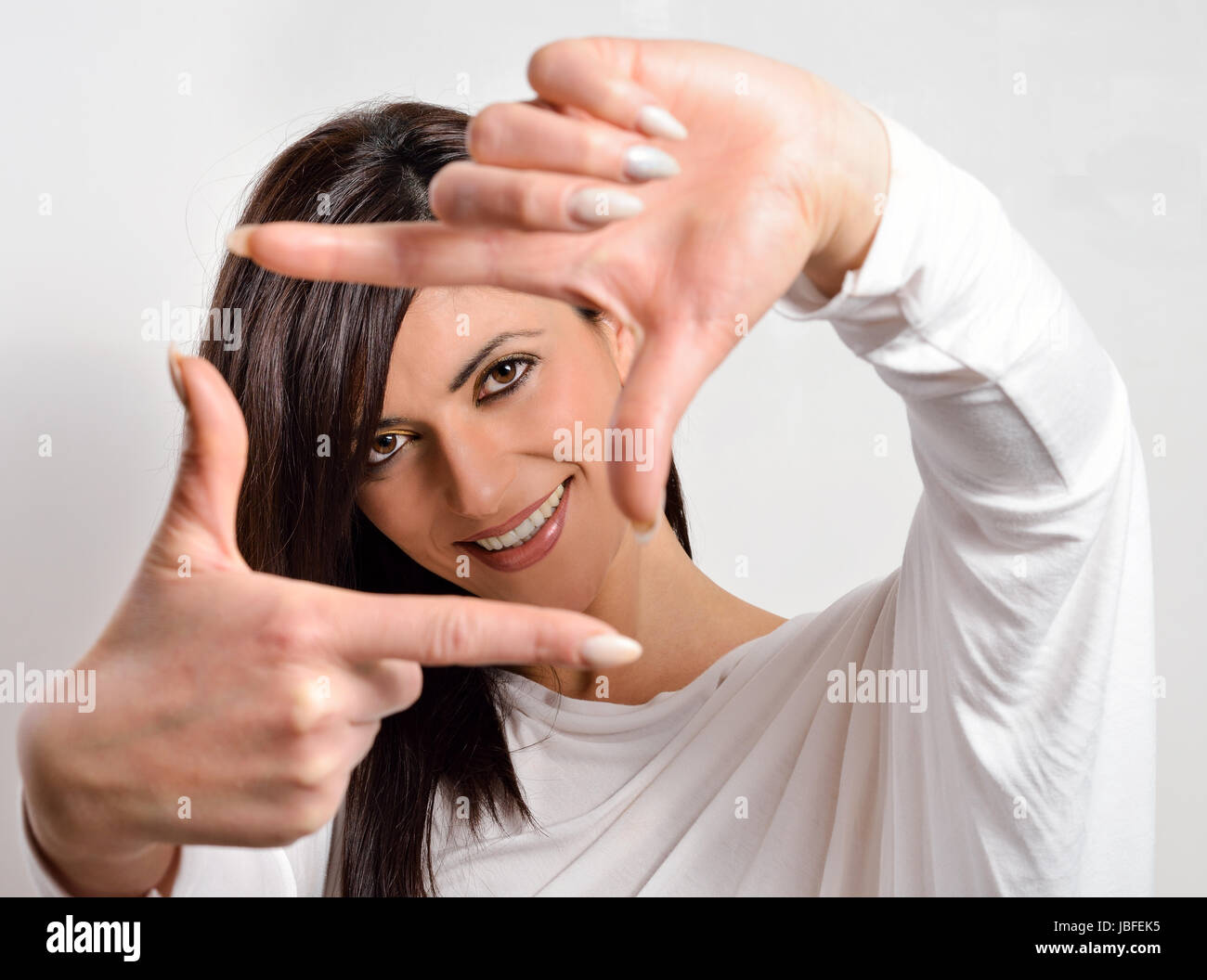 Portrait of a beautiful caucasian woman on a white background Stock Photo