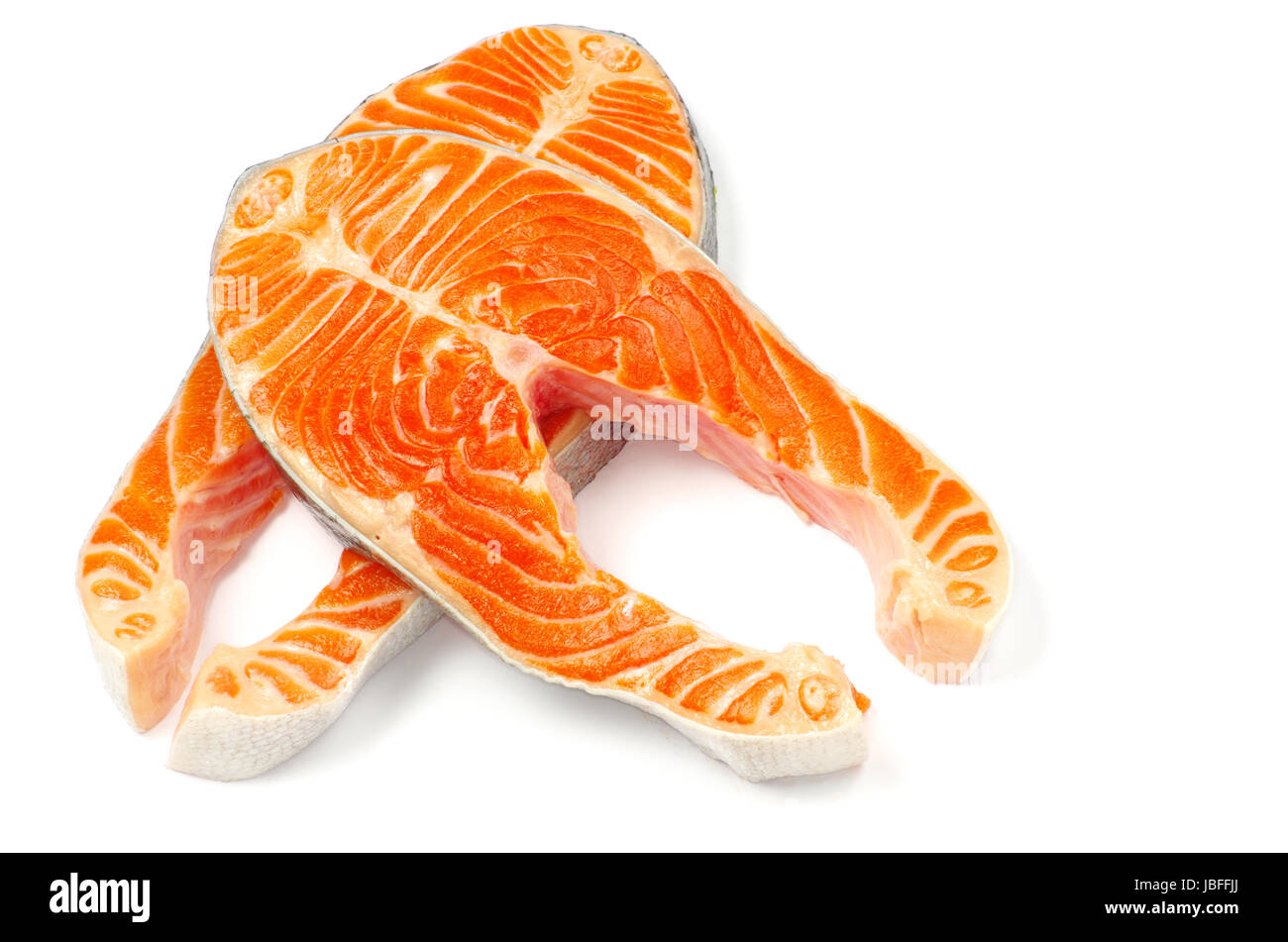 fresh salmon steak on white background Stock Photo - Alamy