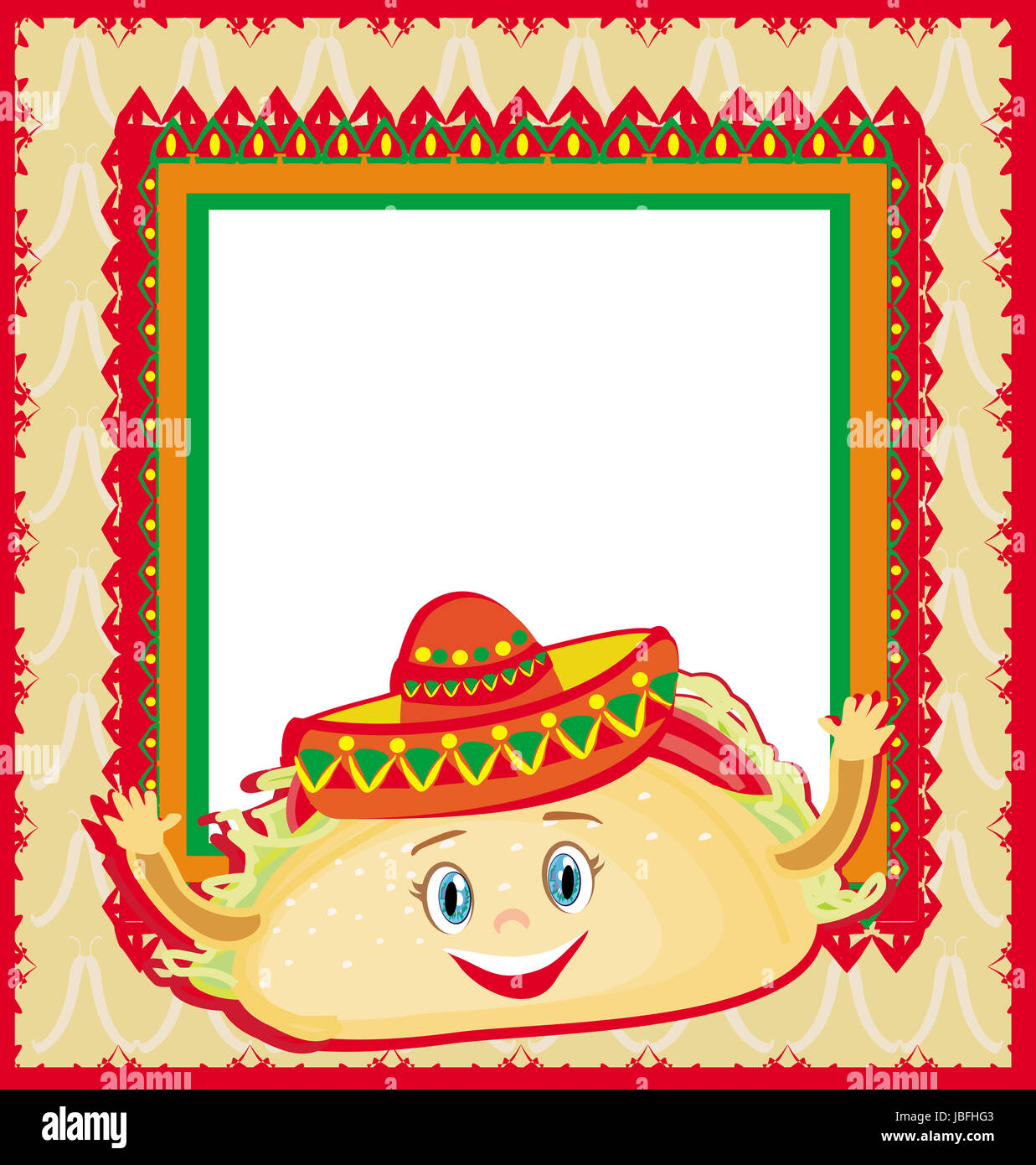 funny Tacos Character , Mexican frame card Stock Photo