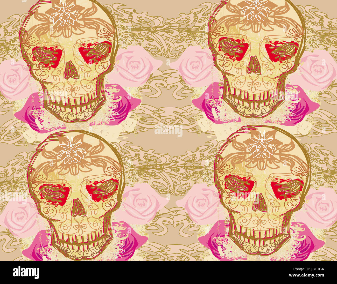 Skull and Flowers Day of The Dead Seamless Background Stock Photo - Alamy