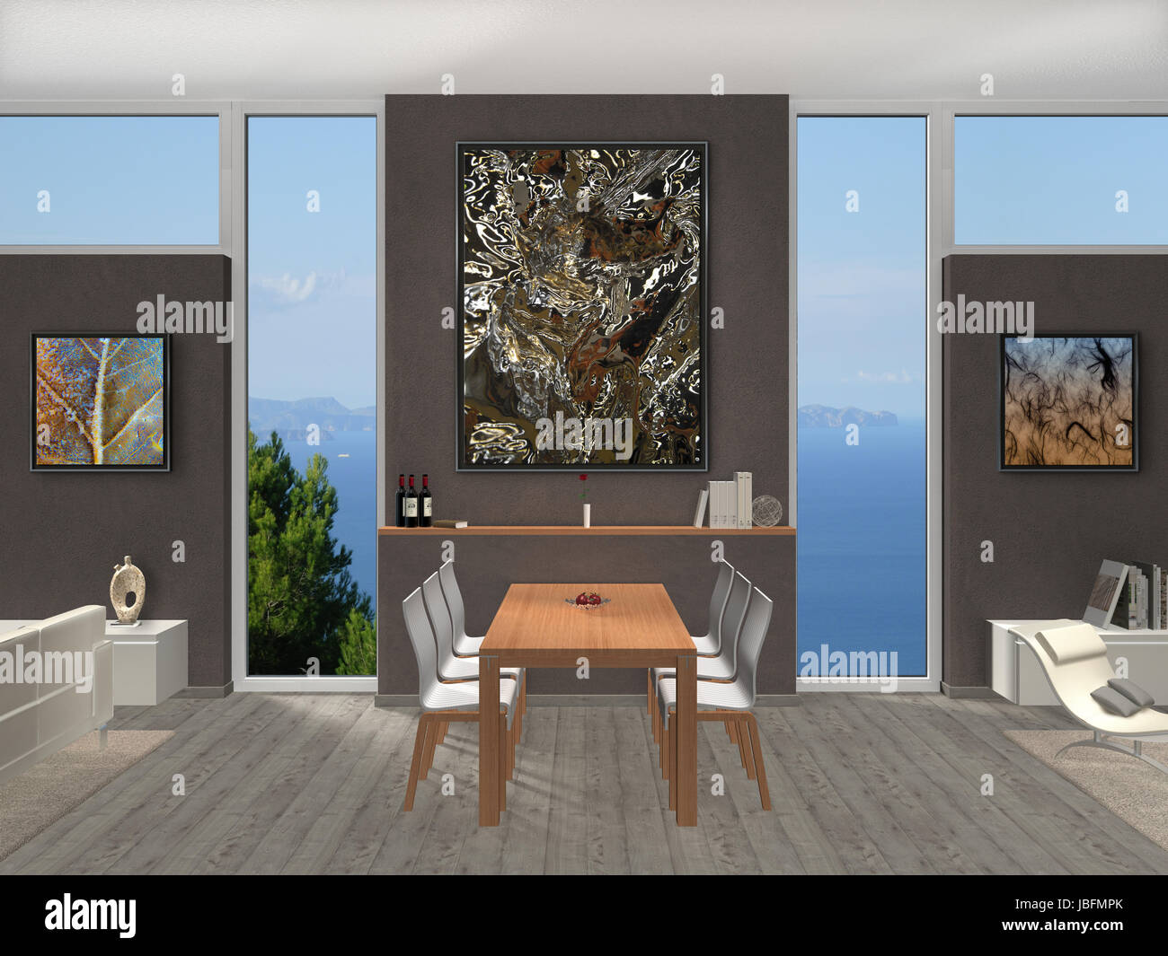 Fictitious Interior Of A Modern Dining Room The Photos In The Frames Stock Photo Alamy