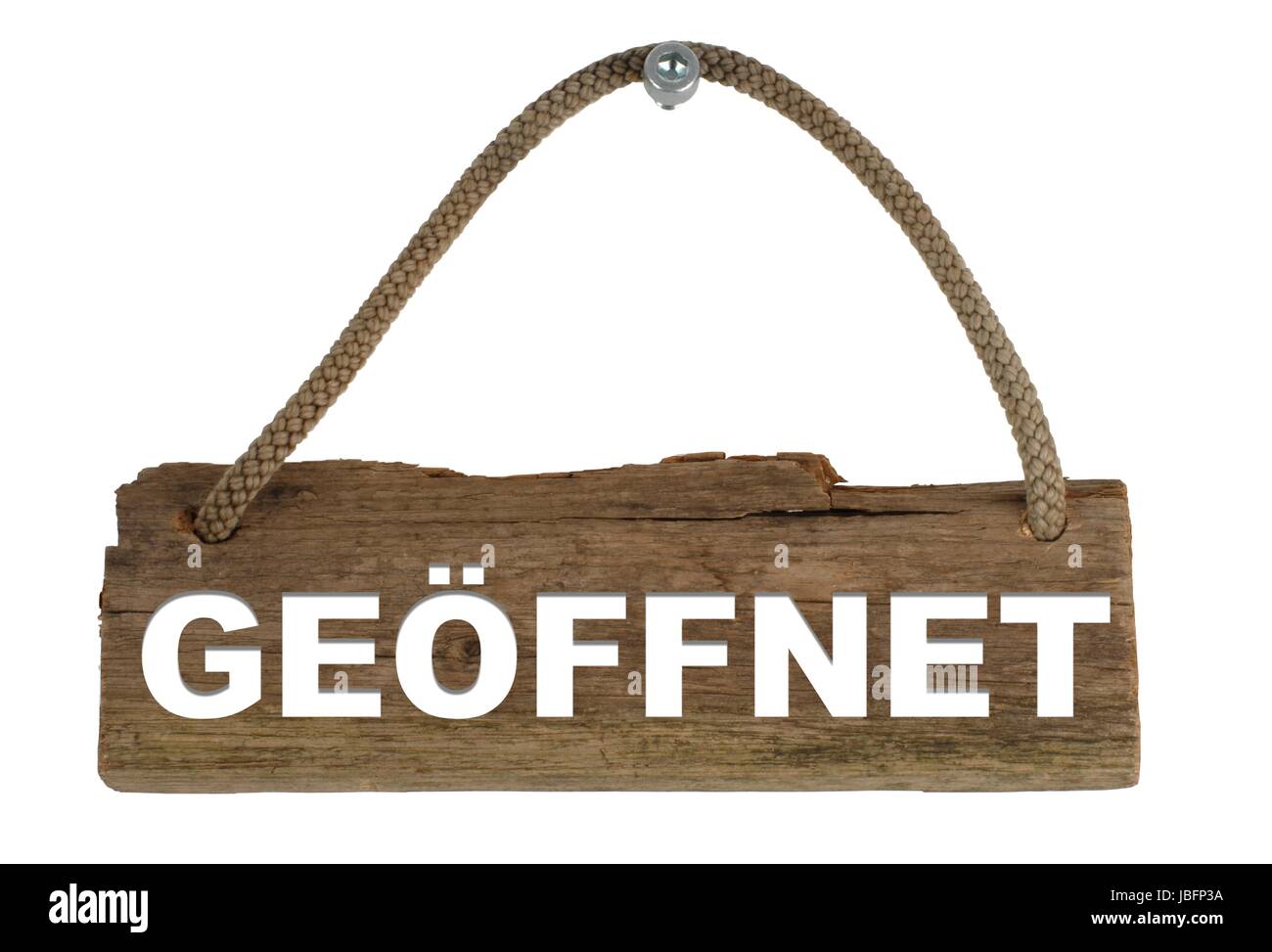 an isolated wooden board with rope for hanging open Stock Photo Alamy