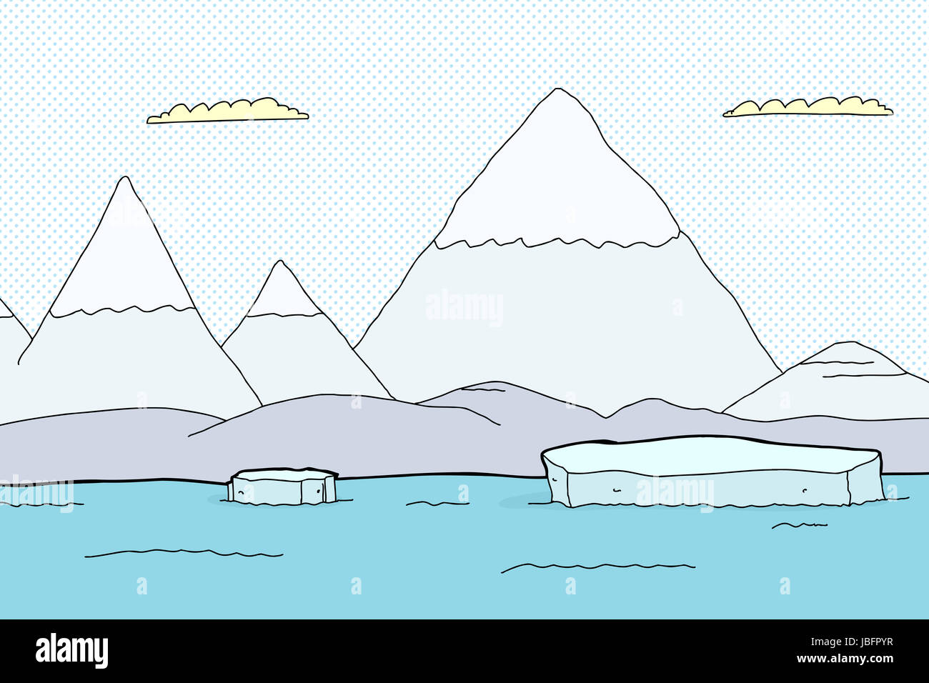 Arctic landscape with mountains and floating iceberg pieces Stock Photo ...