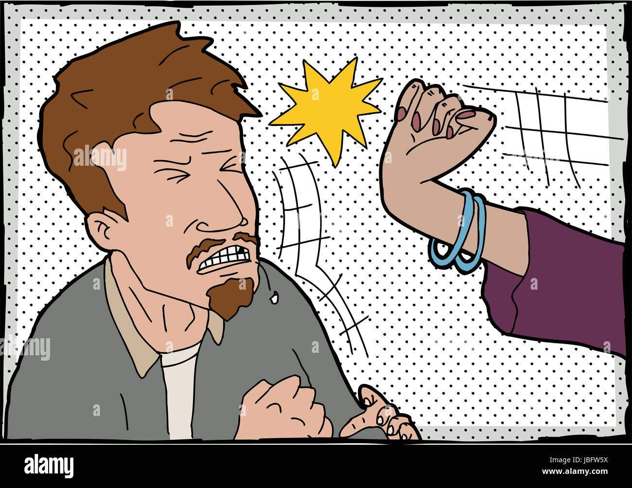 Man punched in face by arm from woman Stock Photo Alamy