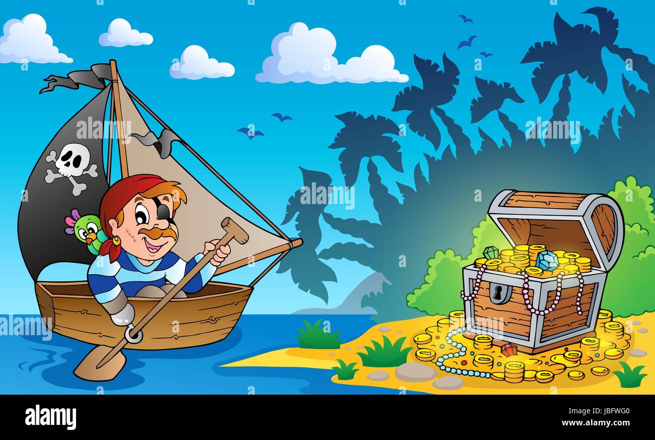 Pirate theme with treasure chest 3 - picture illustration Stock Photo ...