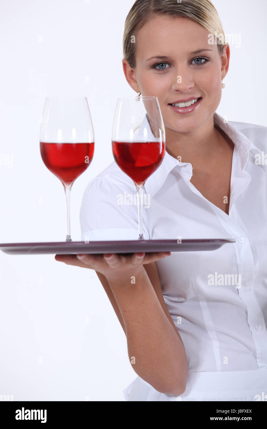 Sommelier with two glasses of red wine Stock Photo Alamy