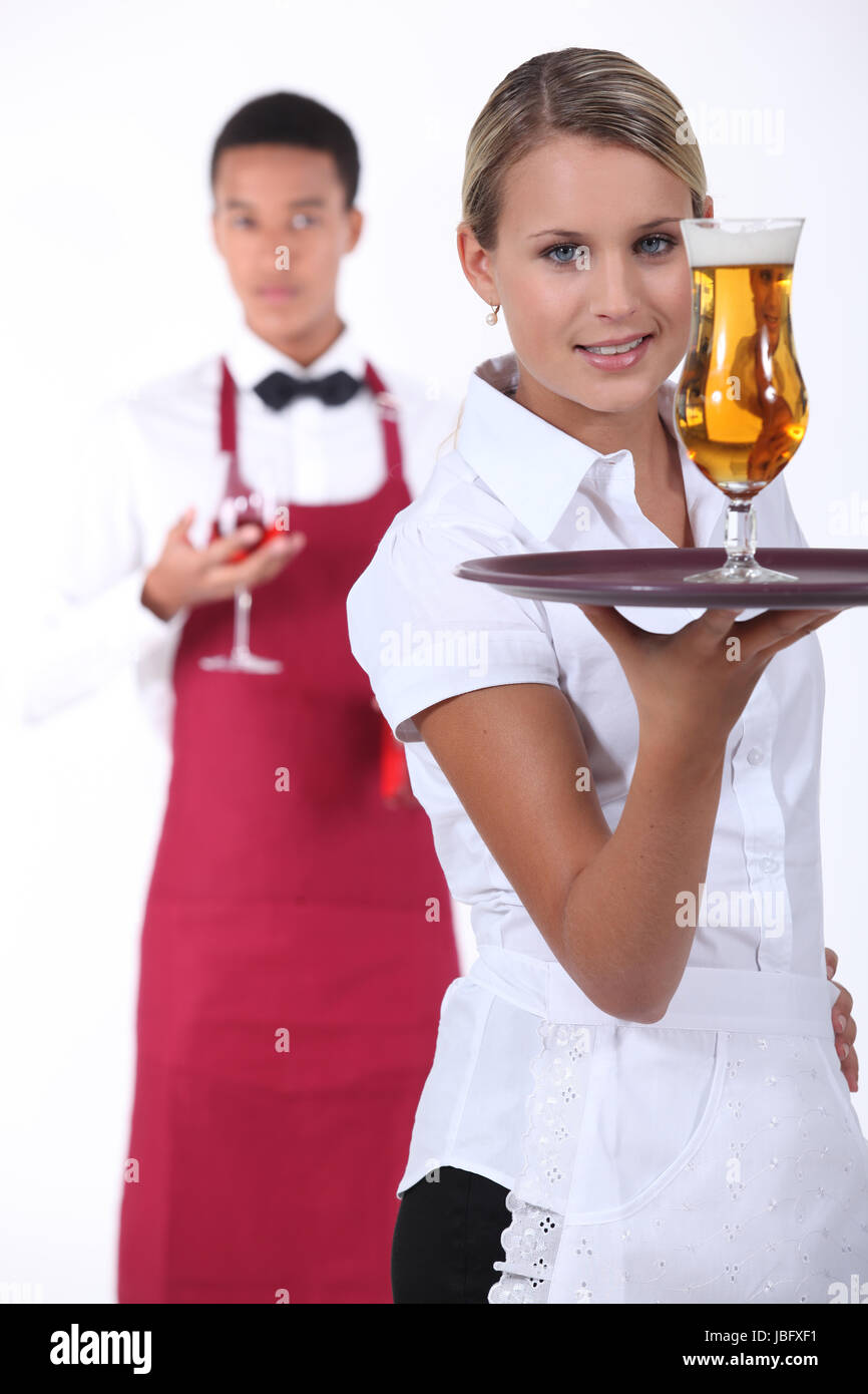 Waiter and waitress Stock Photo Alamy