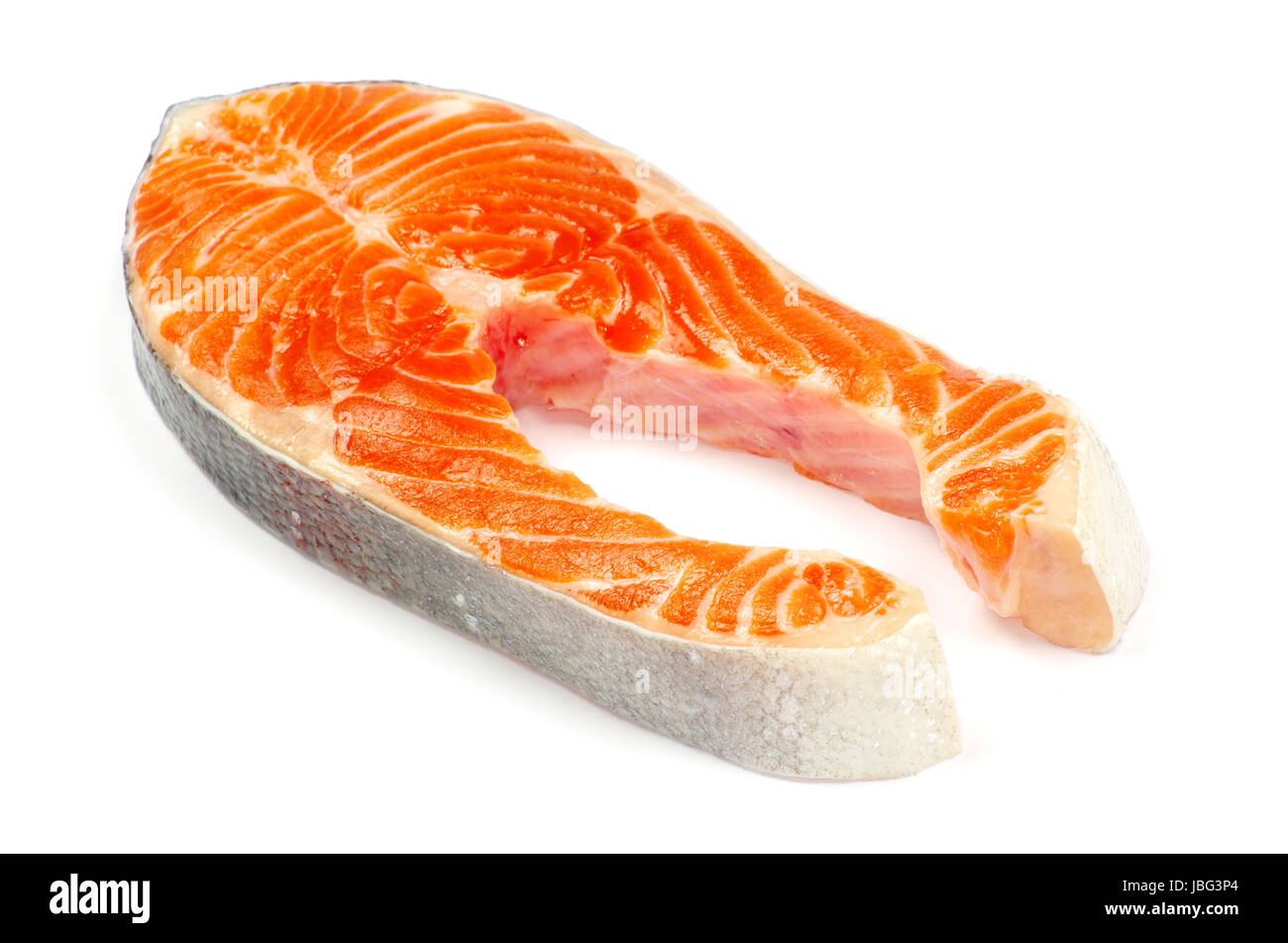 salmon steak red fish on white Stock Photo - Alamy