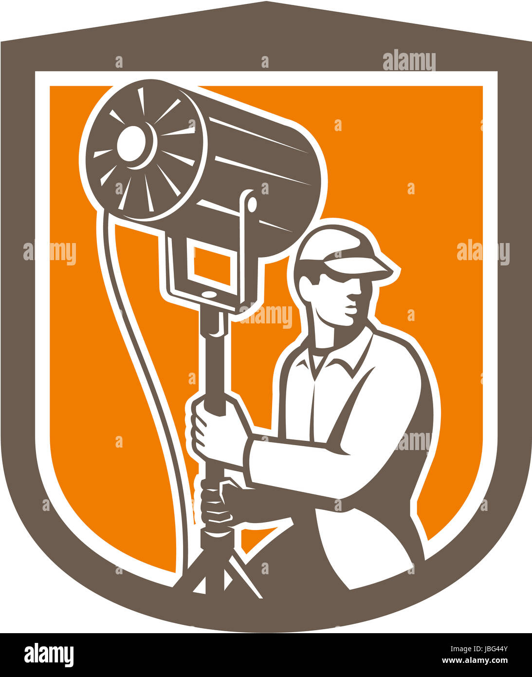 Illustration of a electrical lighting technician crew with fresnel