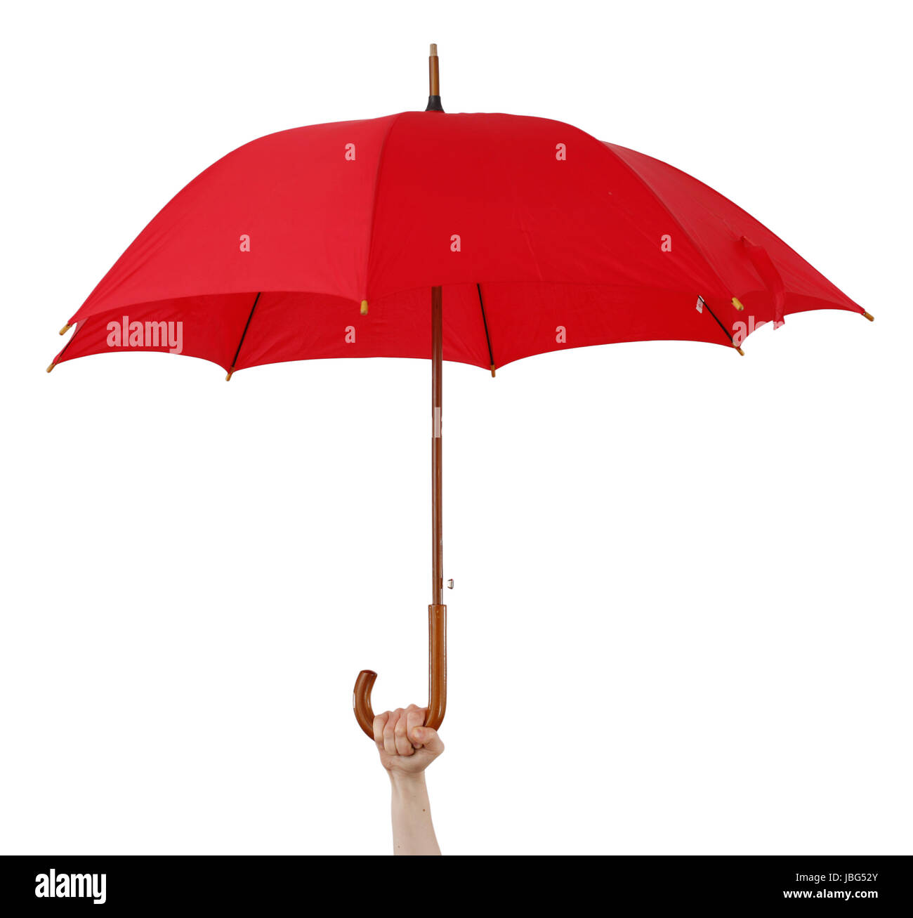 Big umbrella, isolated on white, hold in hand Stock Photo Alamy